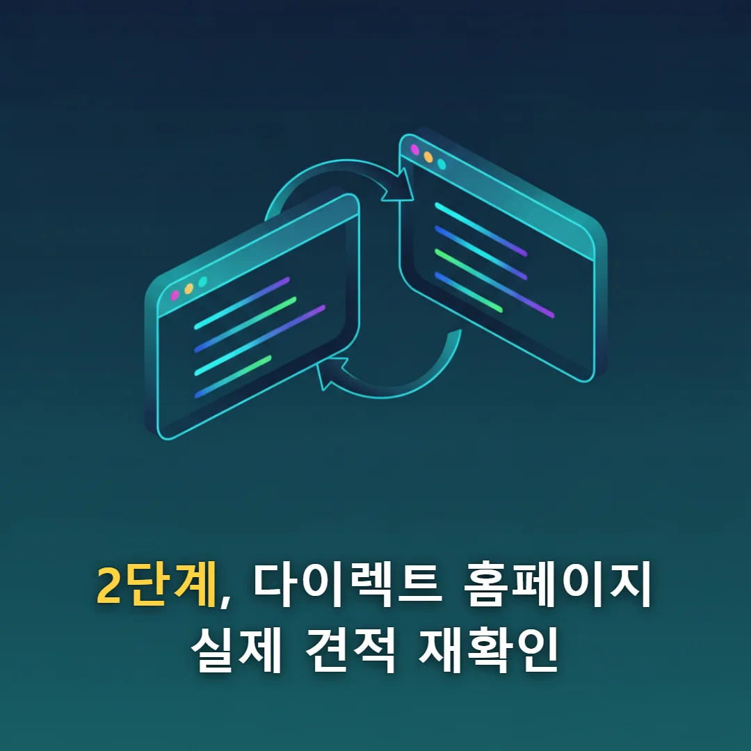 보험사별 다이렉트 홈페이지 견적 비교표 목업 — 대인/대물/자손/면책금 조건을 나란히 정리한 표 형태, 실제 화면 캡처 아님