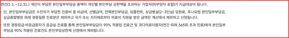 본인부담상한액 산정에서 비급여와 선별급여가 빠진다고 밝힌 공단 안내 원문