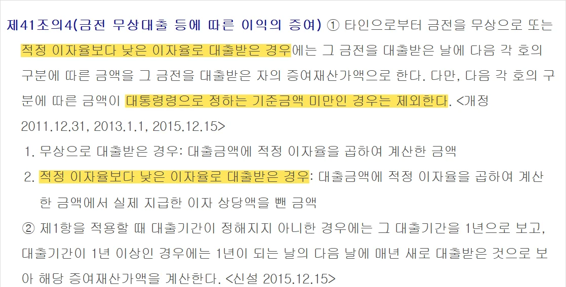 부동산 거래신고 소명에서 부모 차입의 이자 차액을 증여로 보는 상증법 제41조의4 조문