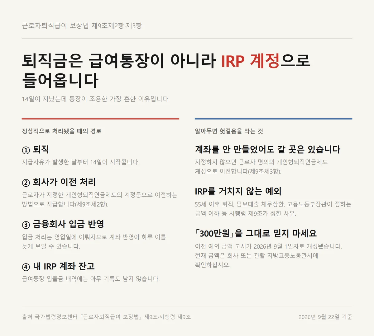 퇴직금 지급일이 지나도 통장에 없는 이유인 IRP 계정 이전 경로 네 단계