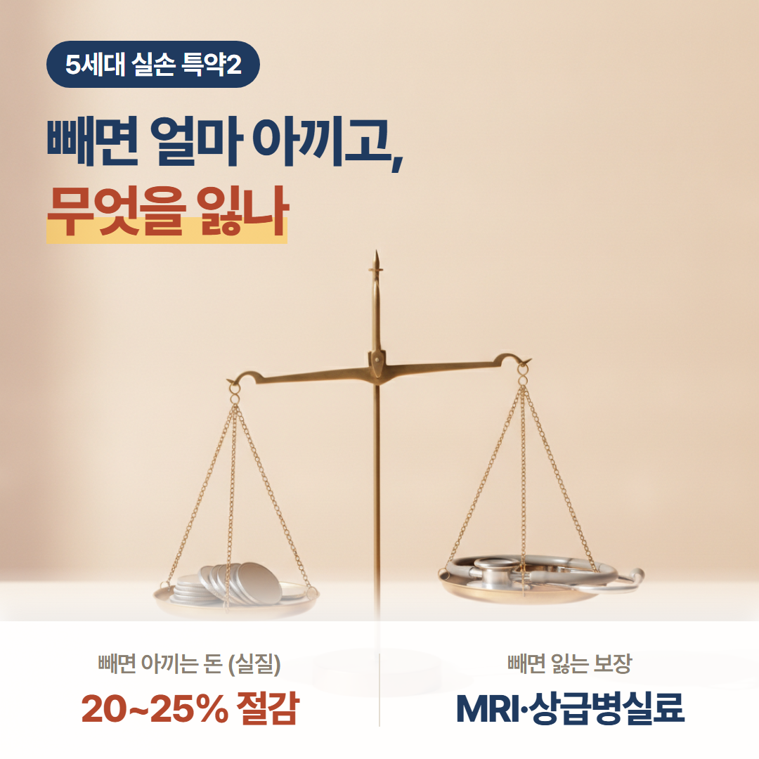 5세대 실손 특약2를 빼면 아끼는 돈과 잃는 보장을 저울에 올려 견준 대표 이미지