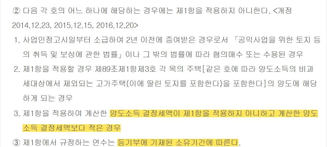 배우자 증여 이월과세를 적용하지 않는 세 가지 경우를 정한 소득세법 제97조의2 제2항