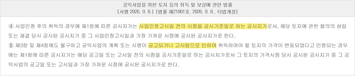 토지 감정평가 보상액의 공시기준일이 사업인정고시일 전으로 소급되는 제70조