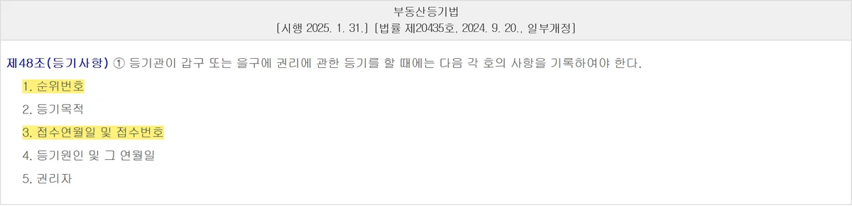 부동산종합증명서가 받지 못하는 등기 기록사항을 정한 부동산등기법 제48조 조문