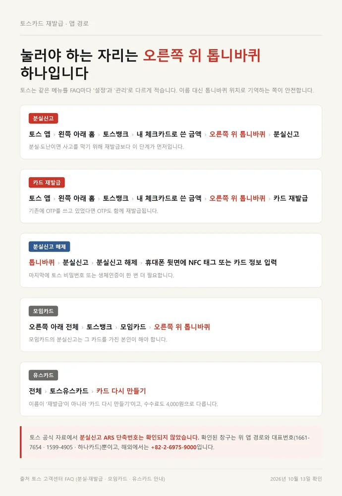 토스카드 재발급과 분실신고를 앱에서 누르는 톱니바퀴 경로 다섯 가지 정리